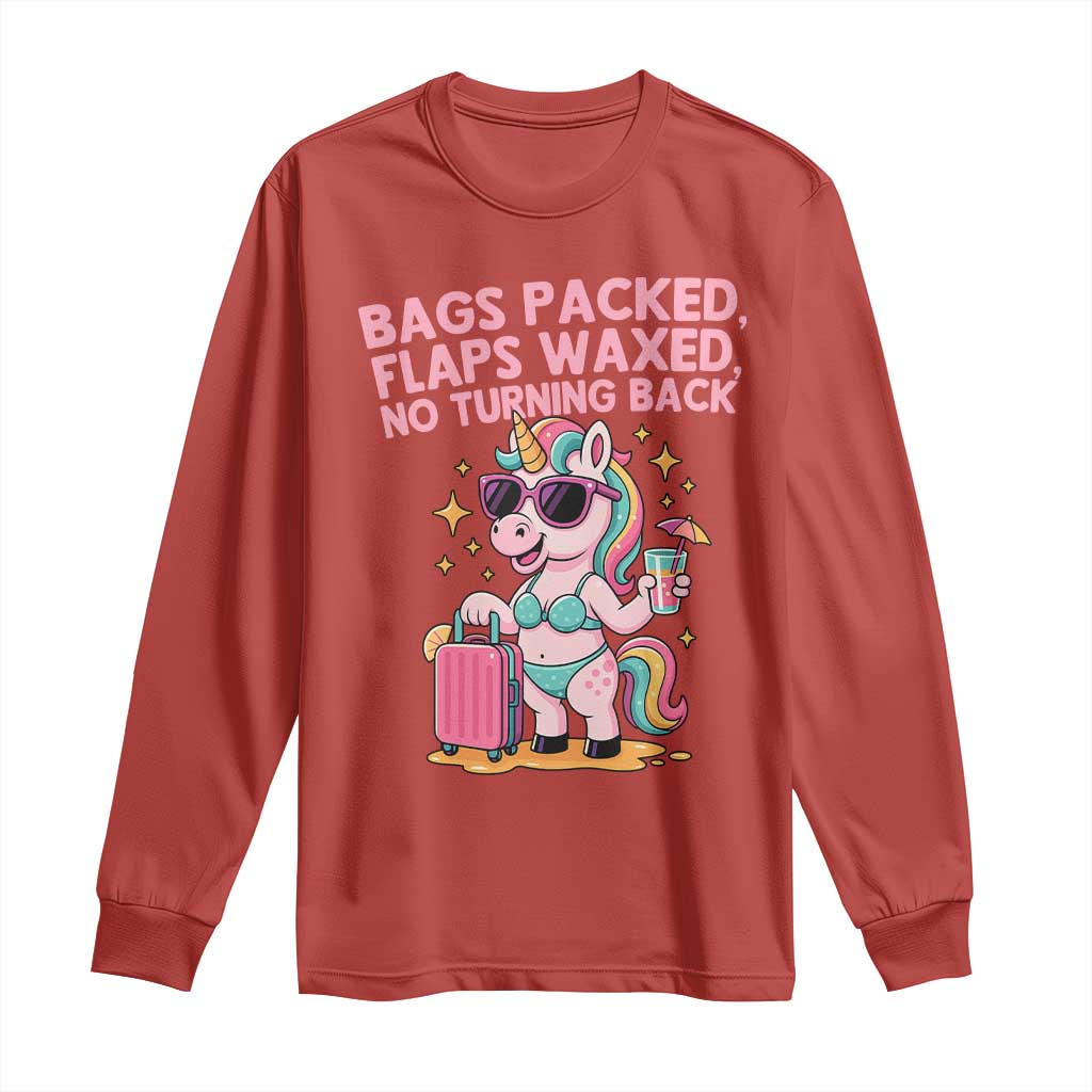 Funny Girls Trip Unicorn Long Sleeve Shirt Bags Packed Flaps Waxed No Turning Back Bikini Vacation Bachelorette - Wonder Print Shop