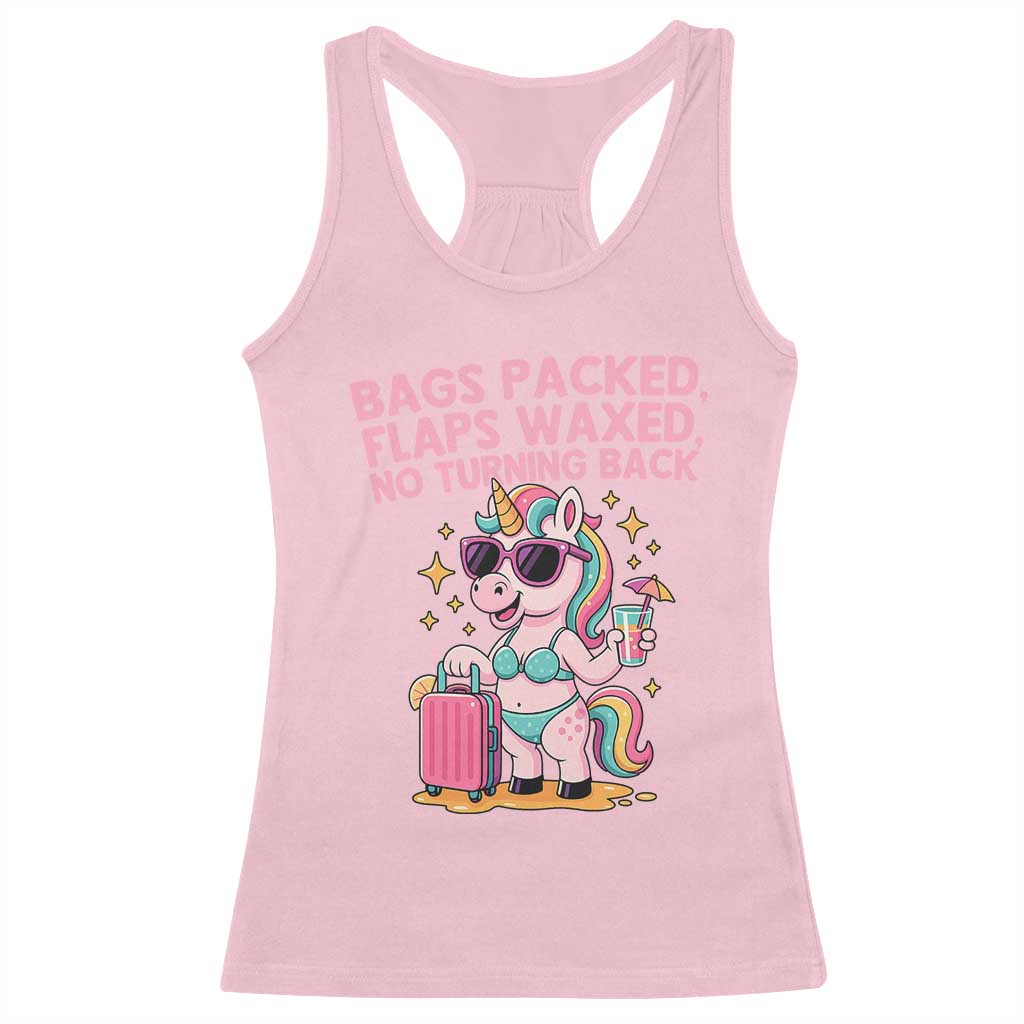 Funny Girls Trip Unicorn Racerback Tank Top Bags Packed Flaps Waxed No Turning Back Bikini Vacation Bachelorette - Wonder Print Shop