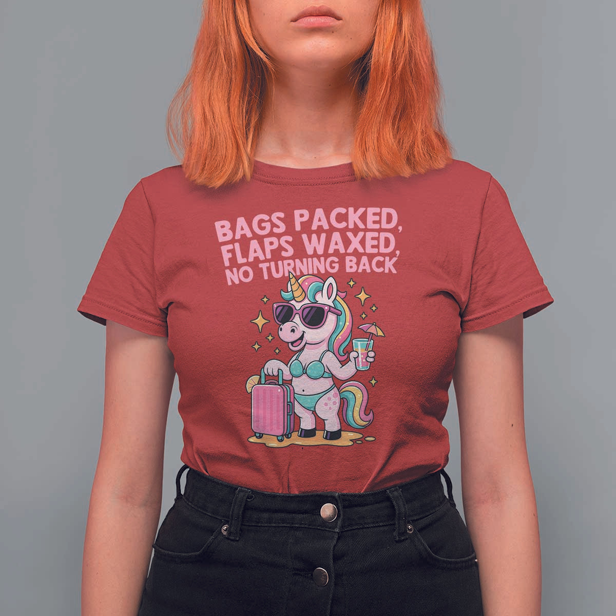 Funny Girls Trip Unicorn T Shirt For Women Bags Packed Flaps Waxed No Turning Back Bikini Vacation Bachelorette - Wonder Print Shop