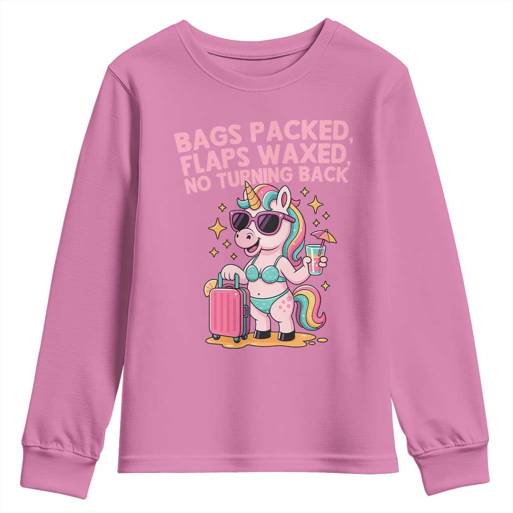 Funny Girls Trip Unicorn Youth Sweatshirt Bags Packed Flaps Waxed No Turning Back Bikini Vacation Bachelorette - Wonder Print Shop
