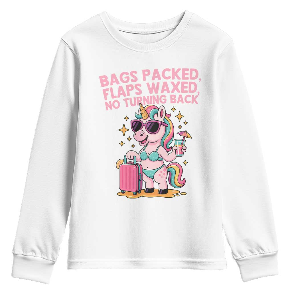 Funny Girls Trip Unicorn Youth Sweatshirt Bags Packed Flaps Waxed No Turning Back Bikini Vacation Bachelorette - Wonder Print Shop