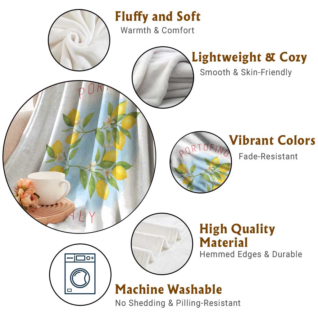 Portofino Italy Lemons Throw Blanket Vintage Coastal Europe Travel Summer Vibe Aesthetic - Wonder Print Shop