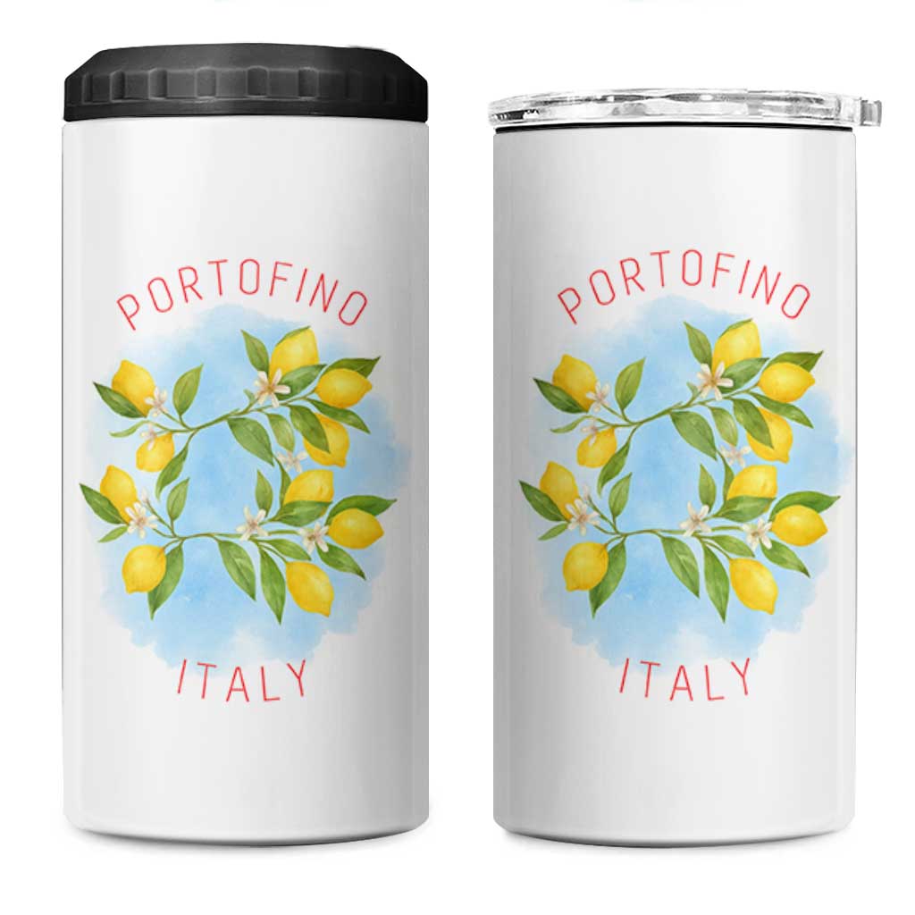 Portofino Italy Lemons 4 in 1 Can Cooler Tumbler Vintage Coastal Europe Travel Summer Vibe Aesthetic - Wonder Print Shop