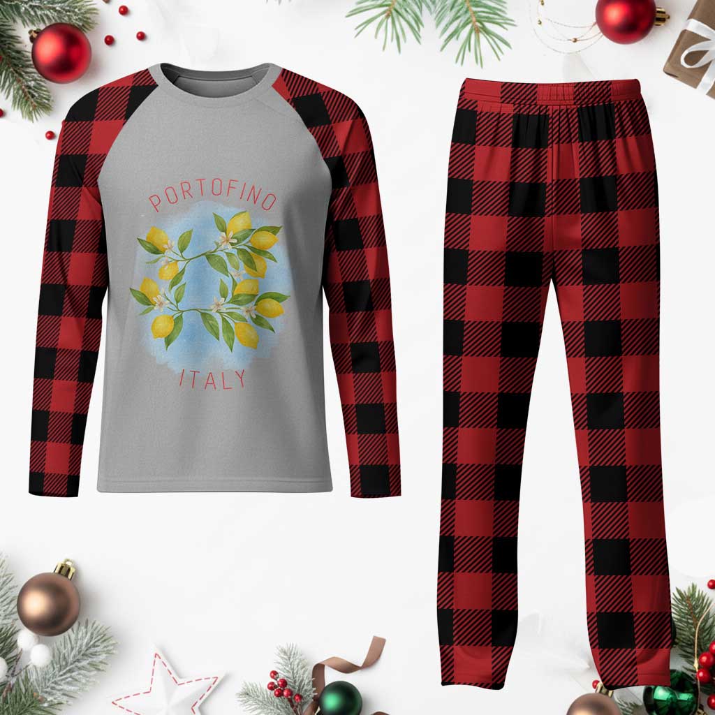 Portofino Italy Lemons Plaid Pajama Set Vintage Coastal Europe Travel Summer Vibe Aesthetic - Wonder Print Shop