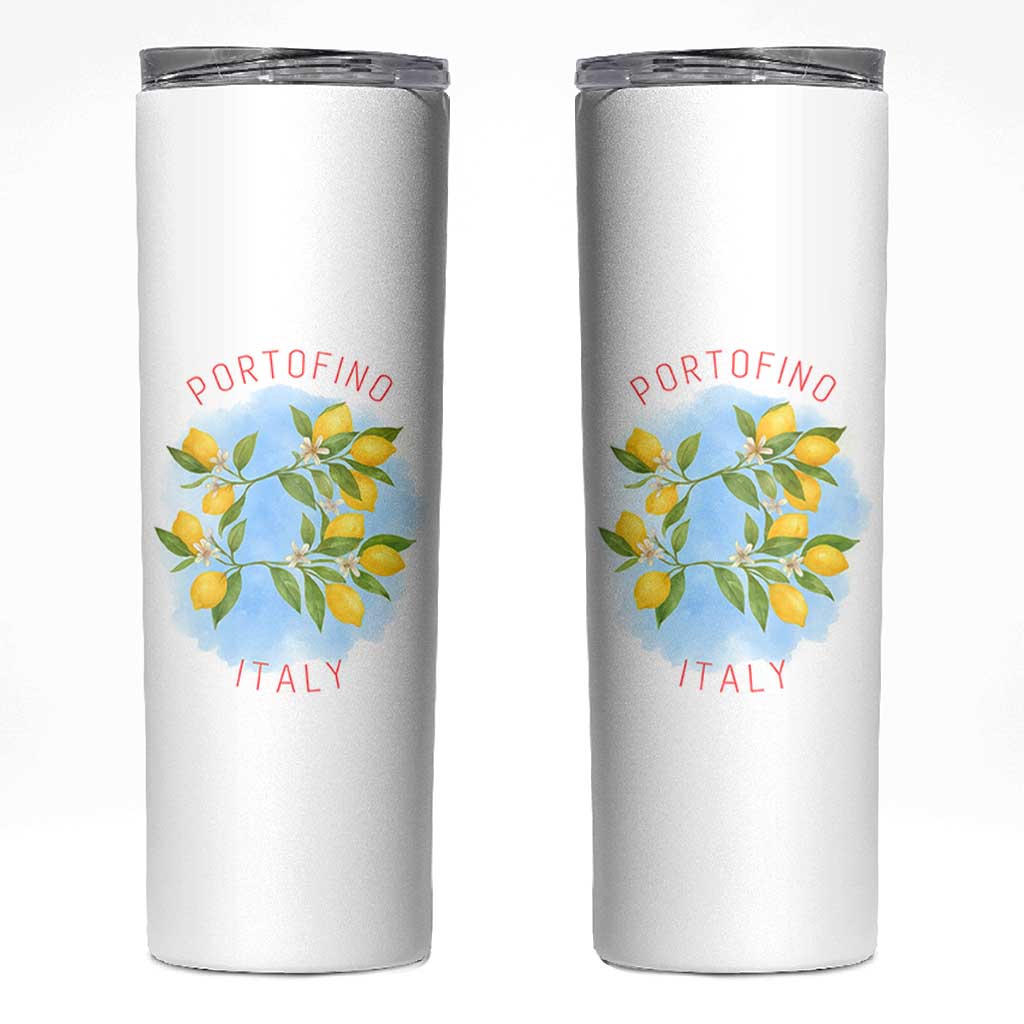 Portofino Italy Lemons Skinny Tumbler Vintage Coastal Europe Travel Summer Vibe Aesthetic - Wonder Print Shop