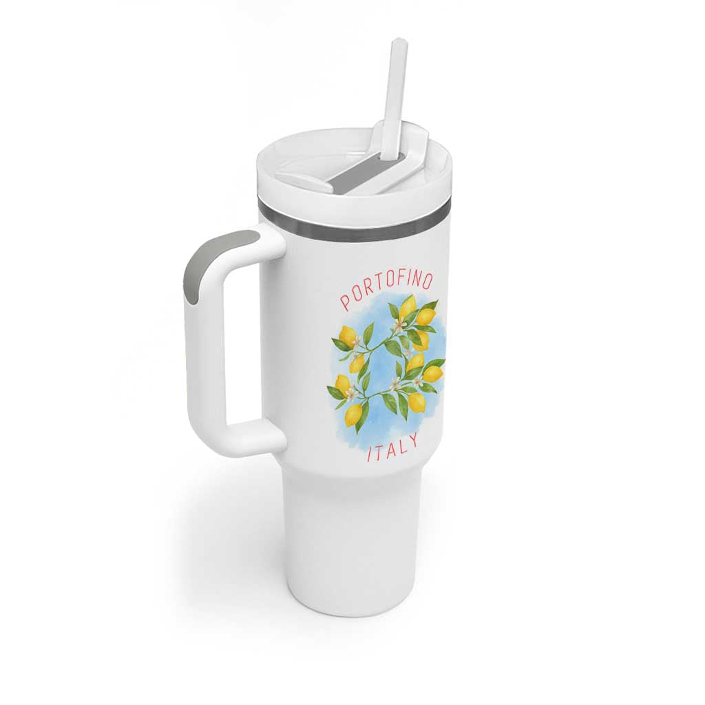 Portofino Italy Lemons Tumbler With Handle Vintage Coastal Europe Travel Summer Vibe Aesthetic - Wonder Print Shop