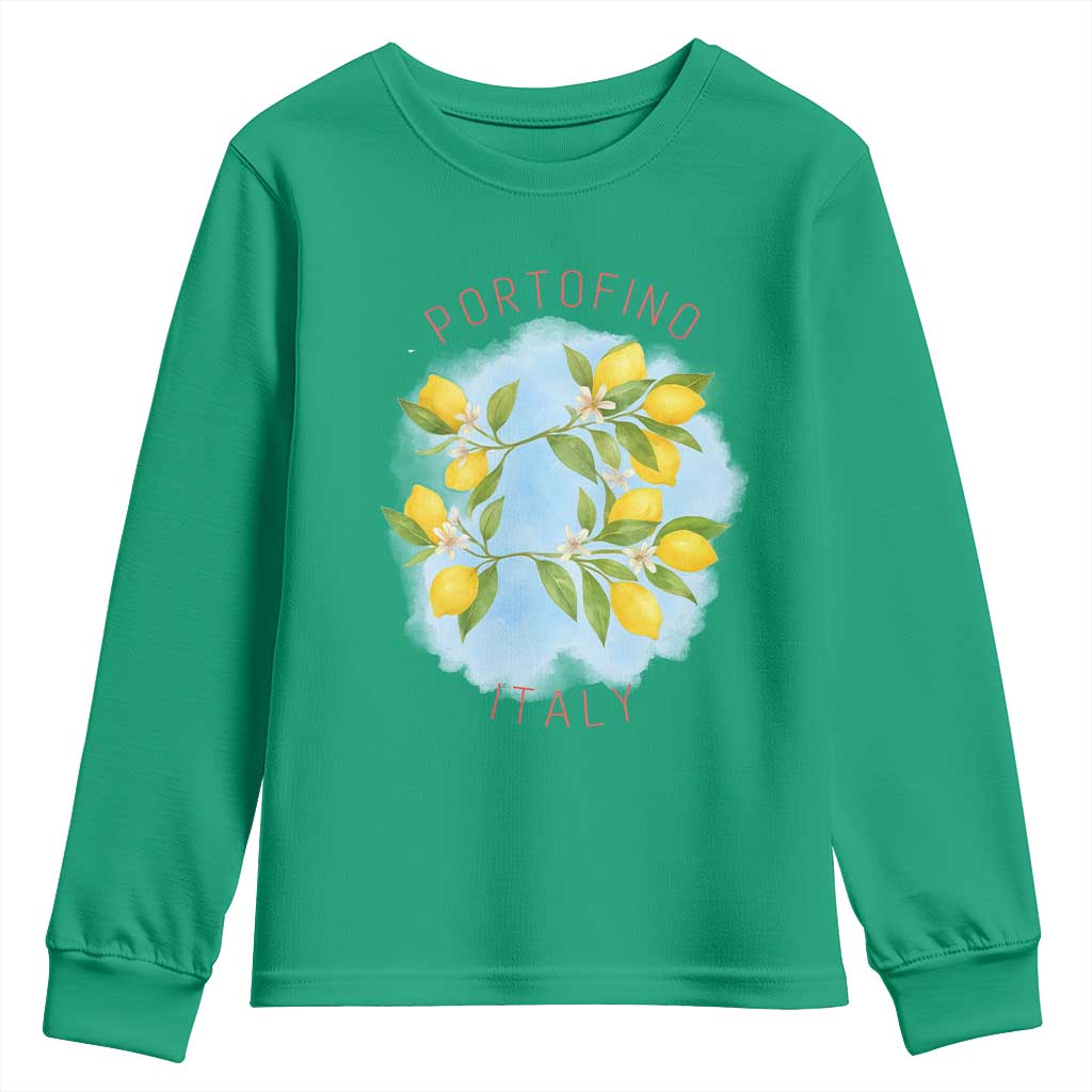 Portofino Italy Lemons Youth Sweatshirt Vintage Coastal Europe Travel Summer Vibe Aesthetic - Wonder Print Shop