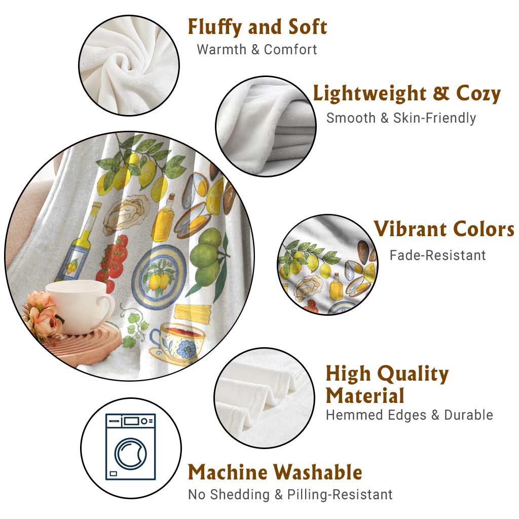 Italian Summer Scrapbook Throw Blanket Limoncello Seafood Coastal Italy La Dolce Vita TS02