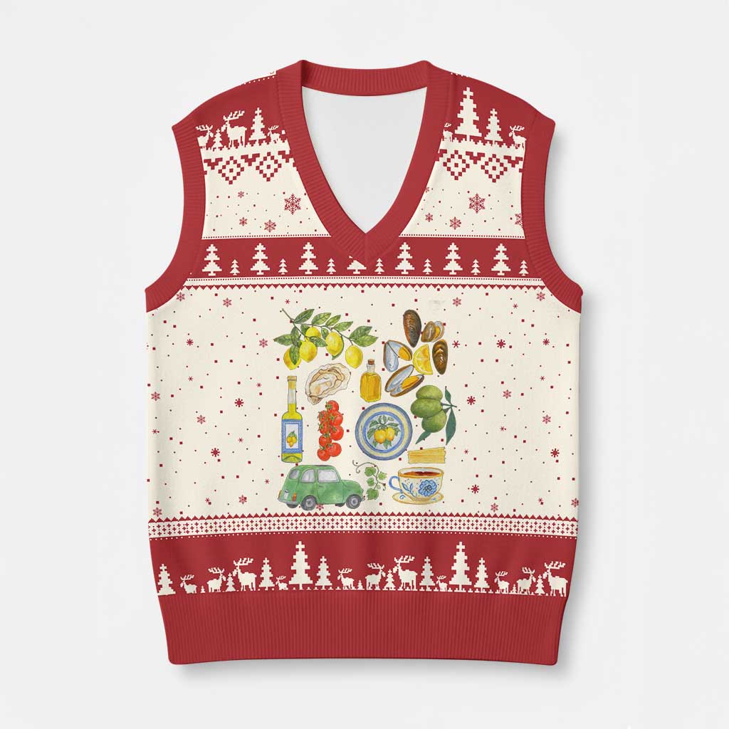 Italian Summer Scrapbook V-Neck Knit Sweater Vest Limoncello Seafood Coastal Italy La Dolce Vita - Wonder Print Shop