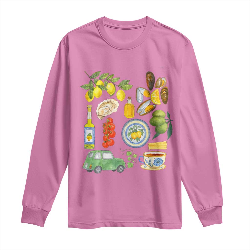 Italian Summer Scrapbook Long Sleeve Shirt Limoncello Seafood Coastal Italy La Dolce Vita TS02