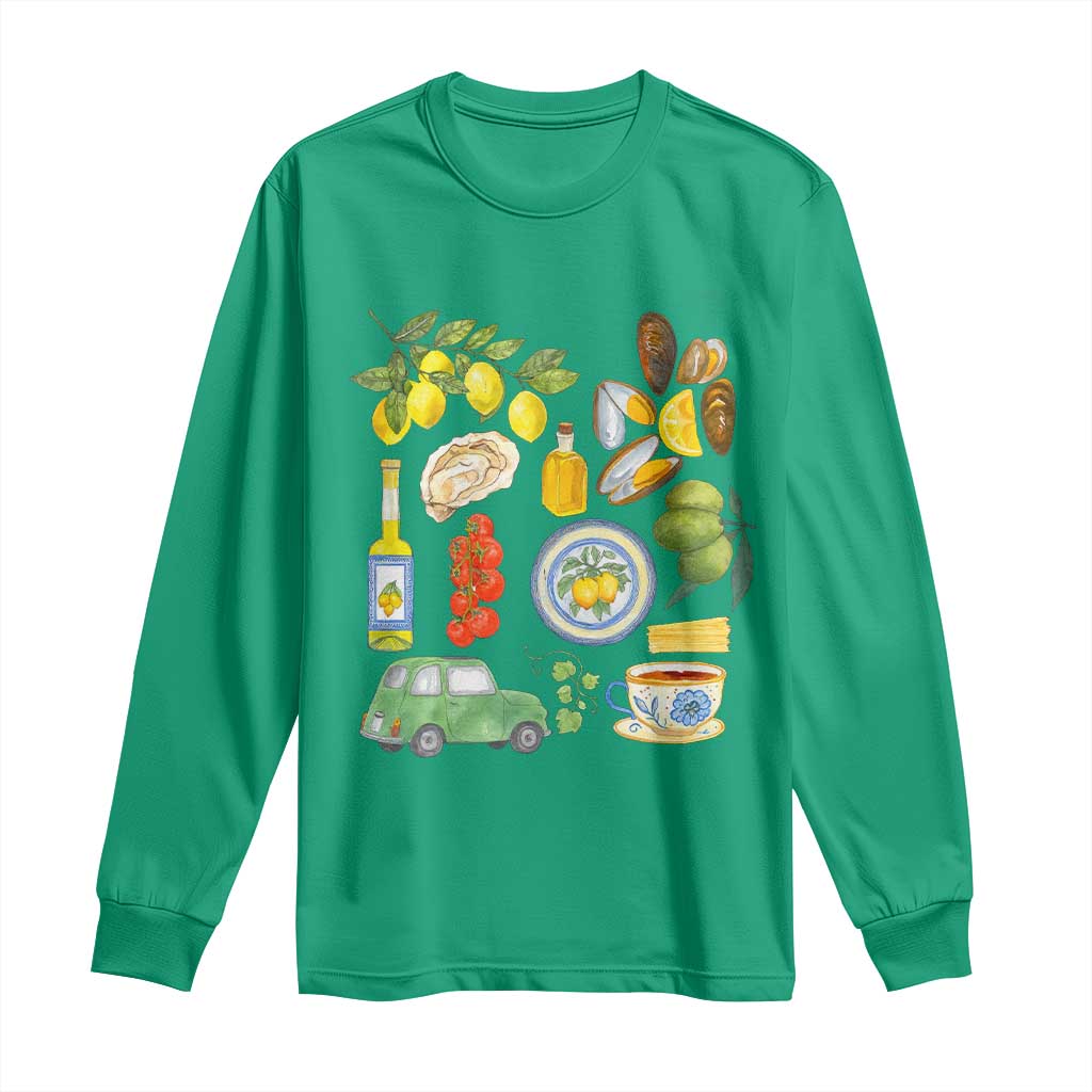 Italian Summer Scrapbook Long Sleeve Shirt Limoncello Seafood Coastal Italy La Dolce Vita TS02