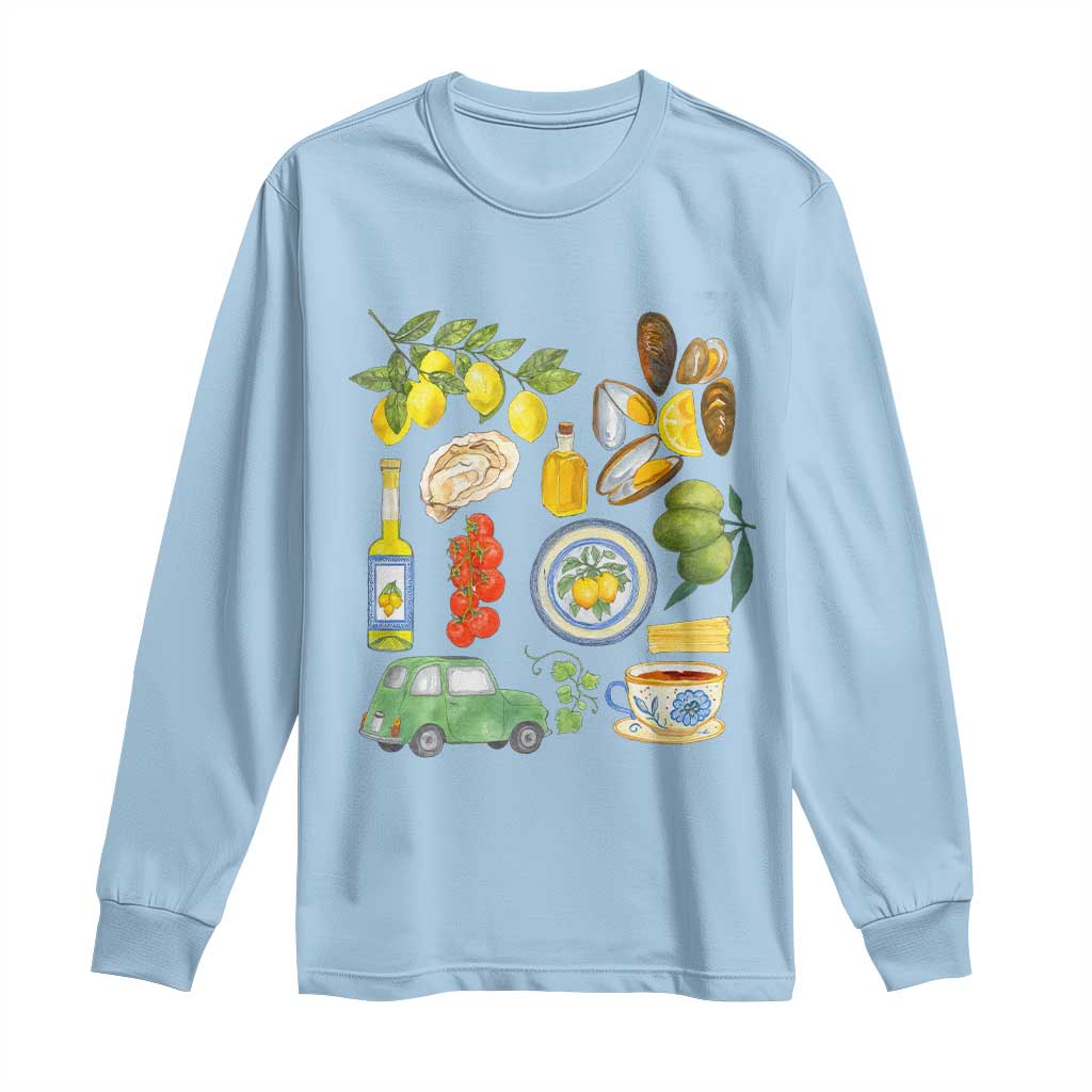 Italian Summer Scrapbook Long Sleeve Shirt Limoncello Seafood Coastal Italy La Dolce Vita TS02