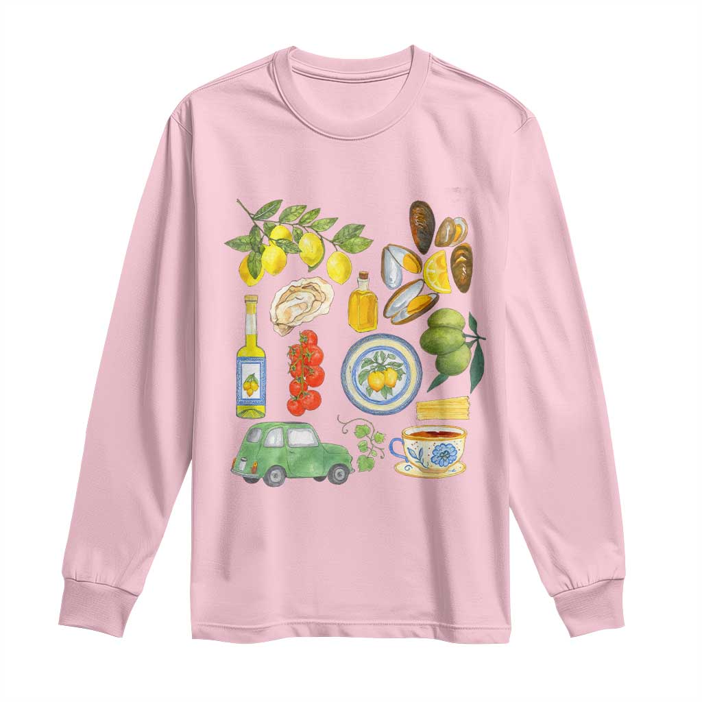 Italian Summer Scrapbook Long Sleeve Shirt Limoncello Seafood Coastal Italy La Dolce Vita TS02