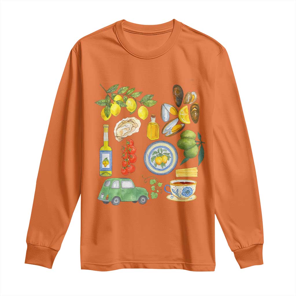 Italian Summer Scrapbook Long Sleeve Shirt Limoncello Seafood Coastal Italy La Dolce Vita TS02