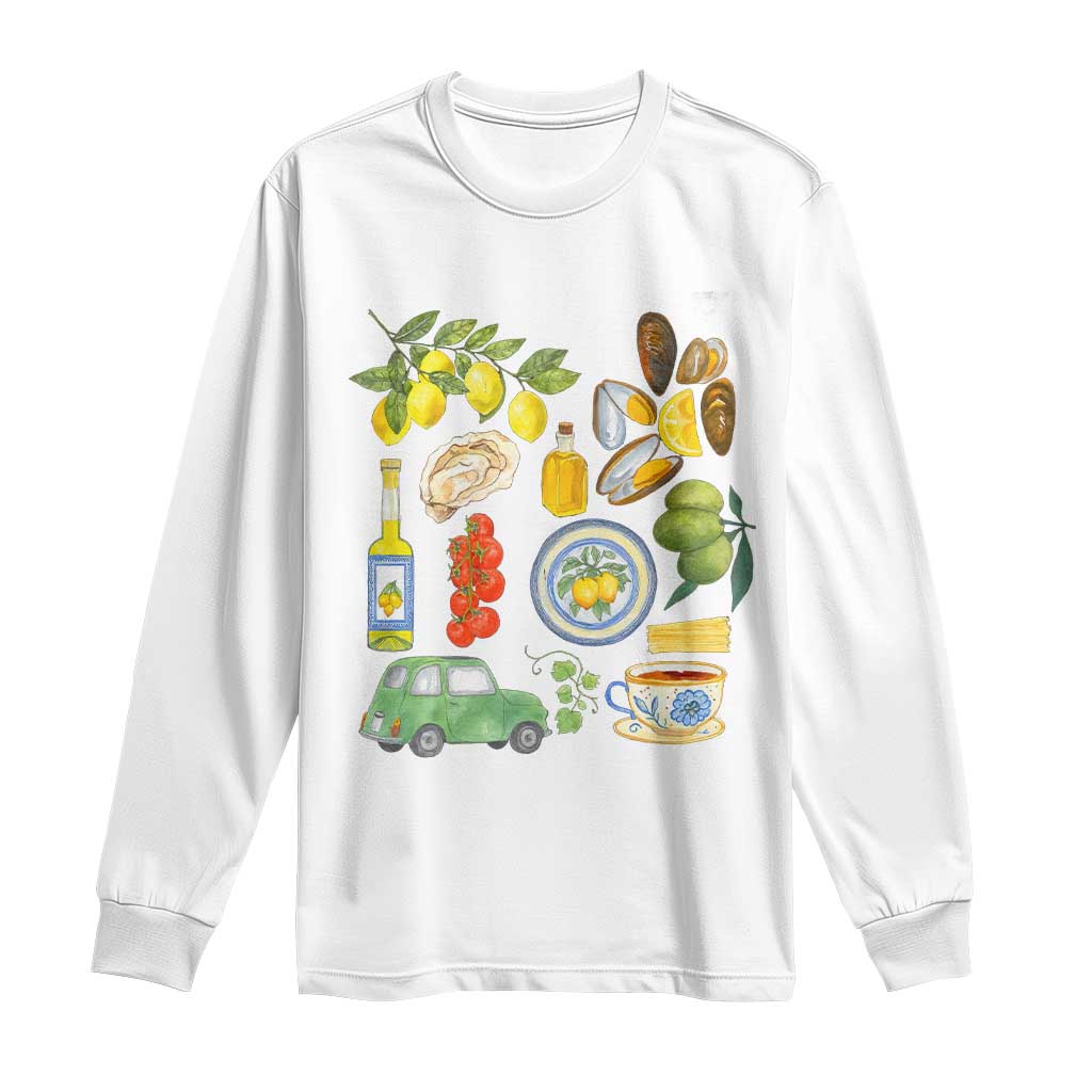 Italian Summer Scrapbook Long Sleeve Shirt Limoncello Seafood Coastal Italy La Dolce Vita TS02