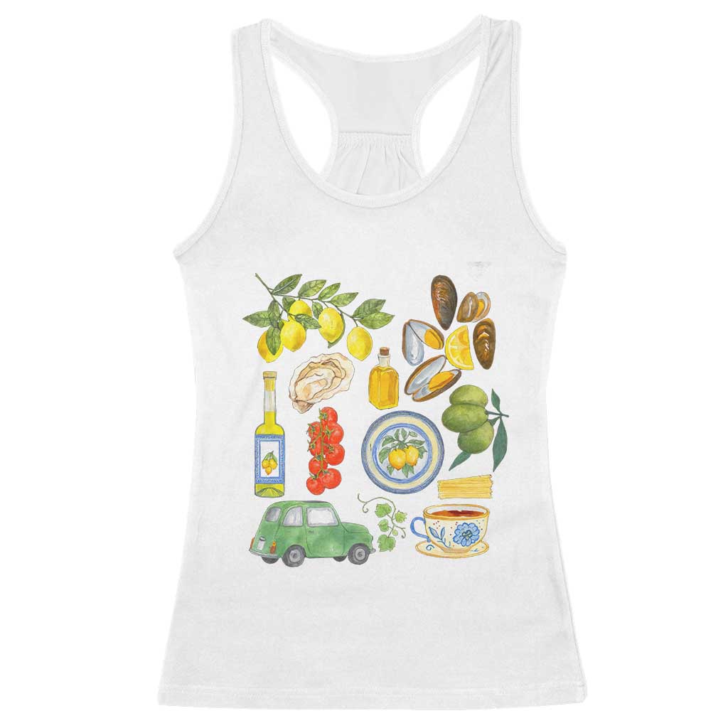 Italian Summer Scrapbook Racerback Tank Top Limoncello Seafood Coastal Italy La Dolce Vita TS02