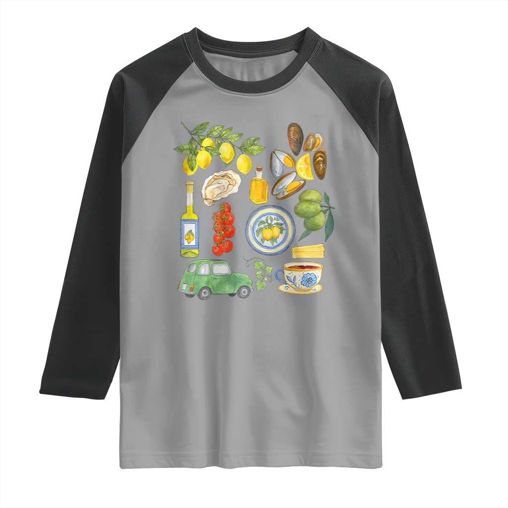 Italian Summer Scrapbook Raglan Shirt Limoncello Seafood Coastal Italy La Dolce Vita TS02