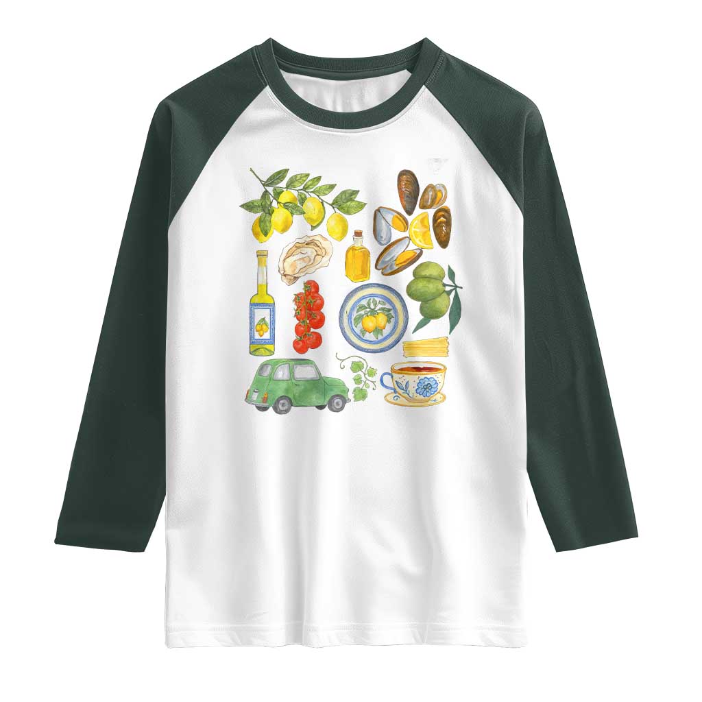 Italian Summer Scrapbook Raglan Shirt Limoncello Seafood Coastal Italy La Dolce Vita TS02