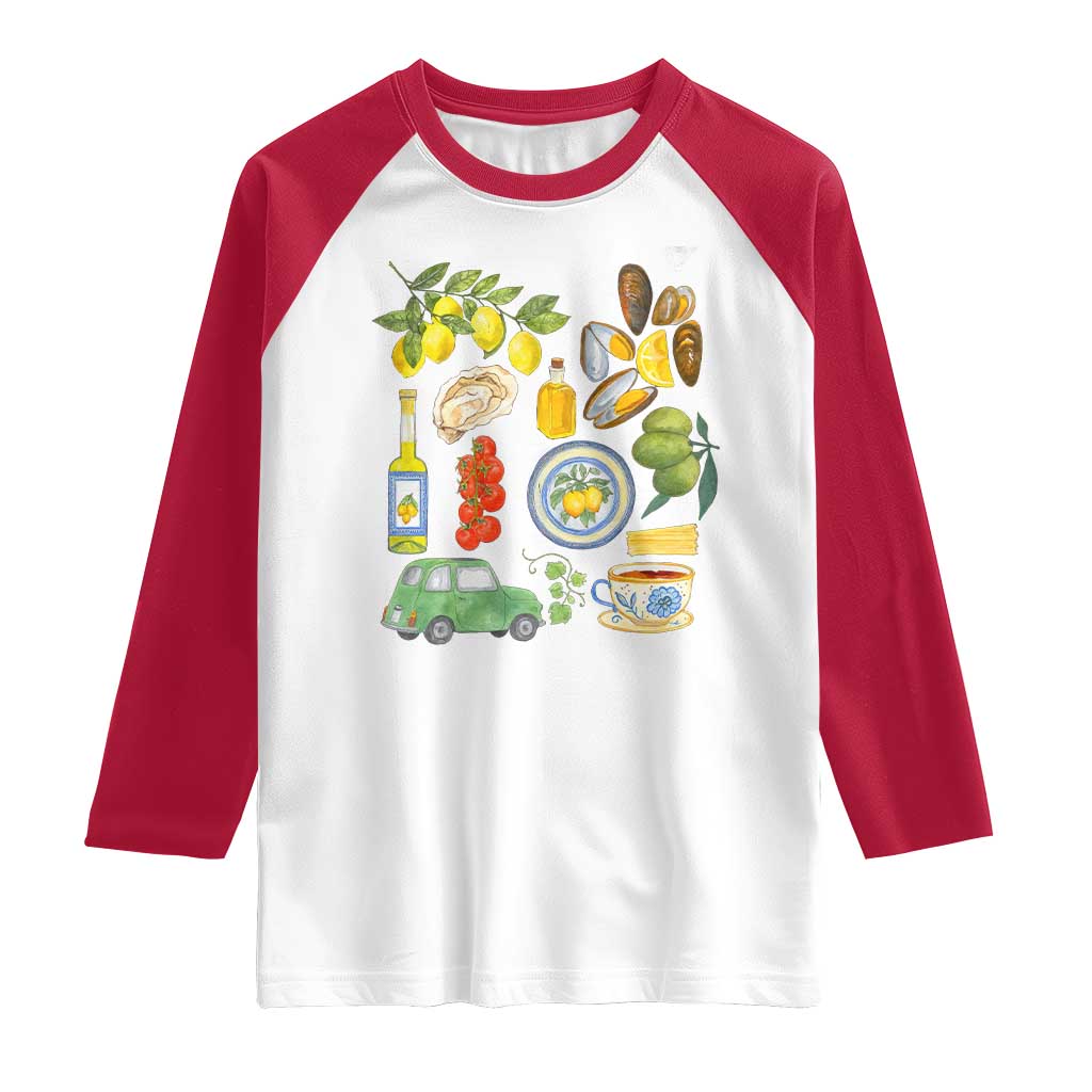 Italian Summer Scrapbook Raglan Shirt Limoncello Seafood Coastal Italy La Dolce Vita TS02