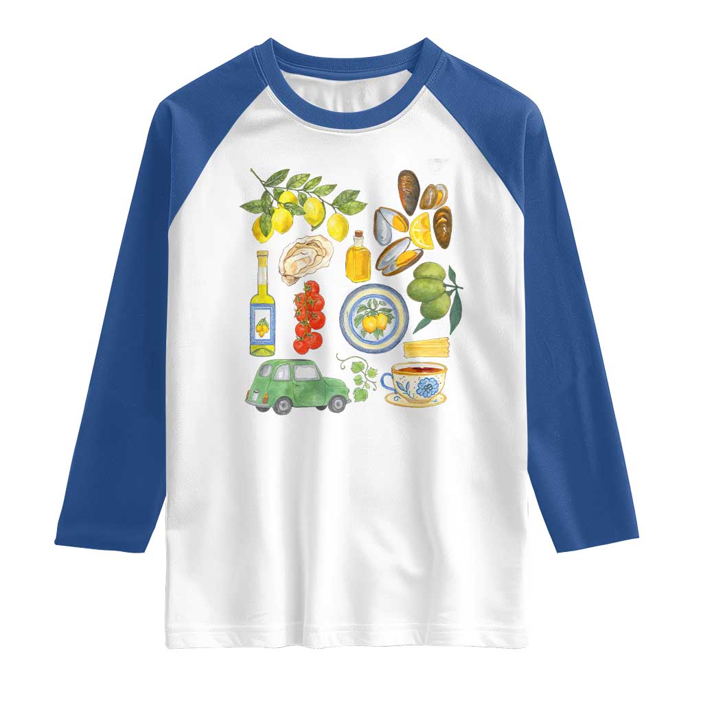 Italian Summer Scrapbook Raglan Shirt Limoncello Seafood Coastal Italy La Dolce Vita TS02