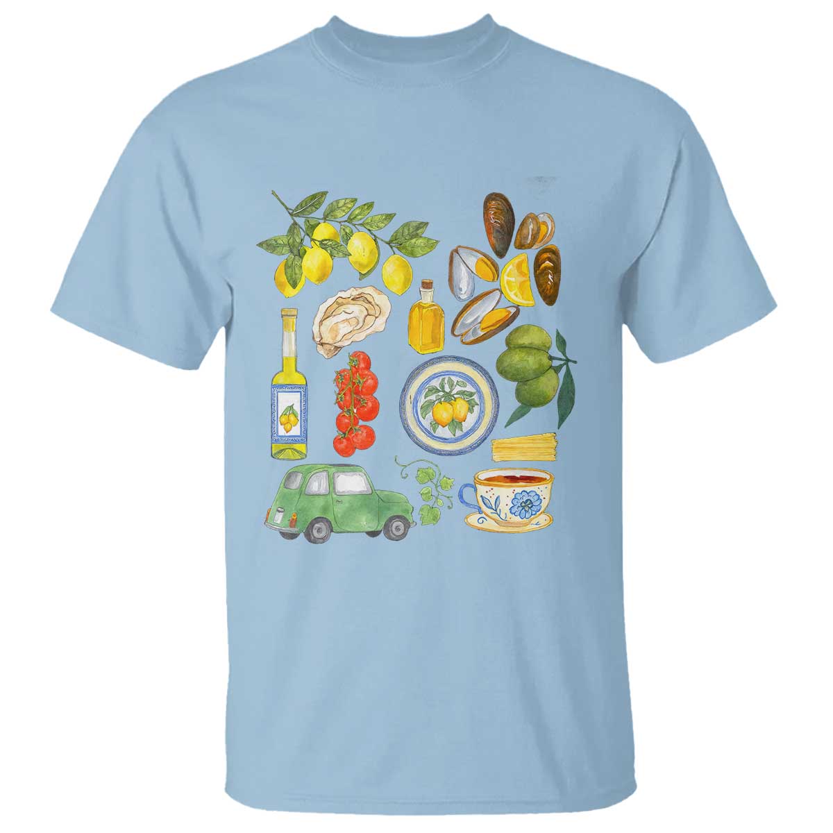 Italian Summer Scrapbook T Shirt Limoncello Seafood Coastal Italy La Dolce Vita TS02