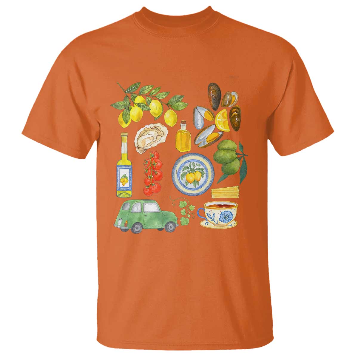 Italian Summer Scrapbook T Shirt Limoncello Seafood Coastal Italy La Dolce Vita TS02