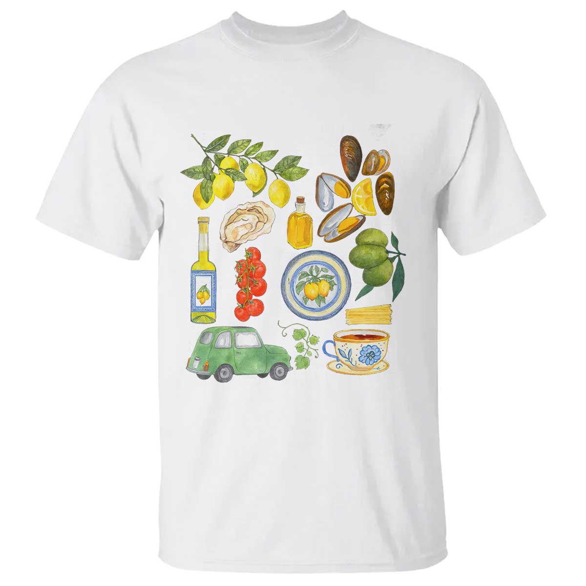 Italian Summer Scrapbook T Shirt Limoncello Seafood Coastal Italy La Dolce Vita TS02