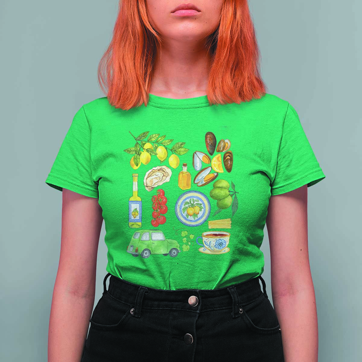 Italian Summer Scrapbook T Shirt For Women Limoncello Seafood Coastal Italy La Dolce Vita TS02