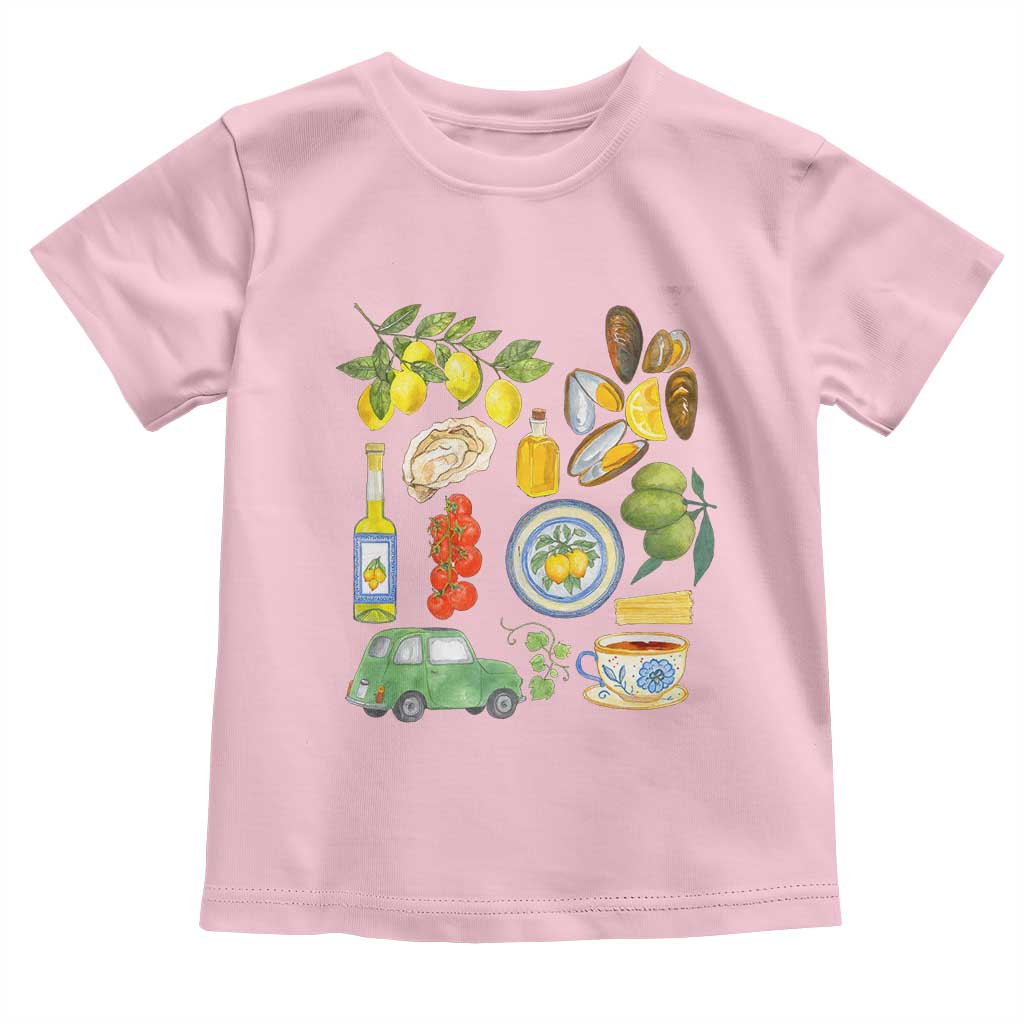 Italian Summer Scrapbook Toddler T Shirt Limoncello Seafood Coastal Italy La Dolce Vita TS02
