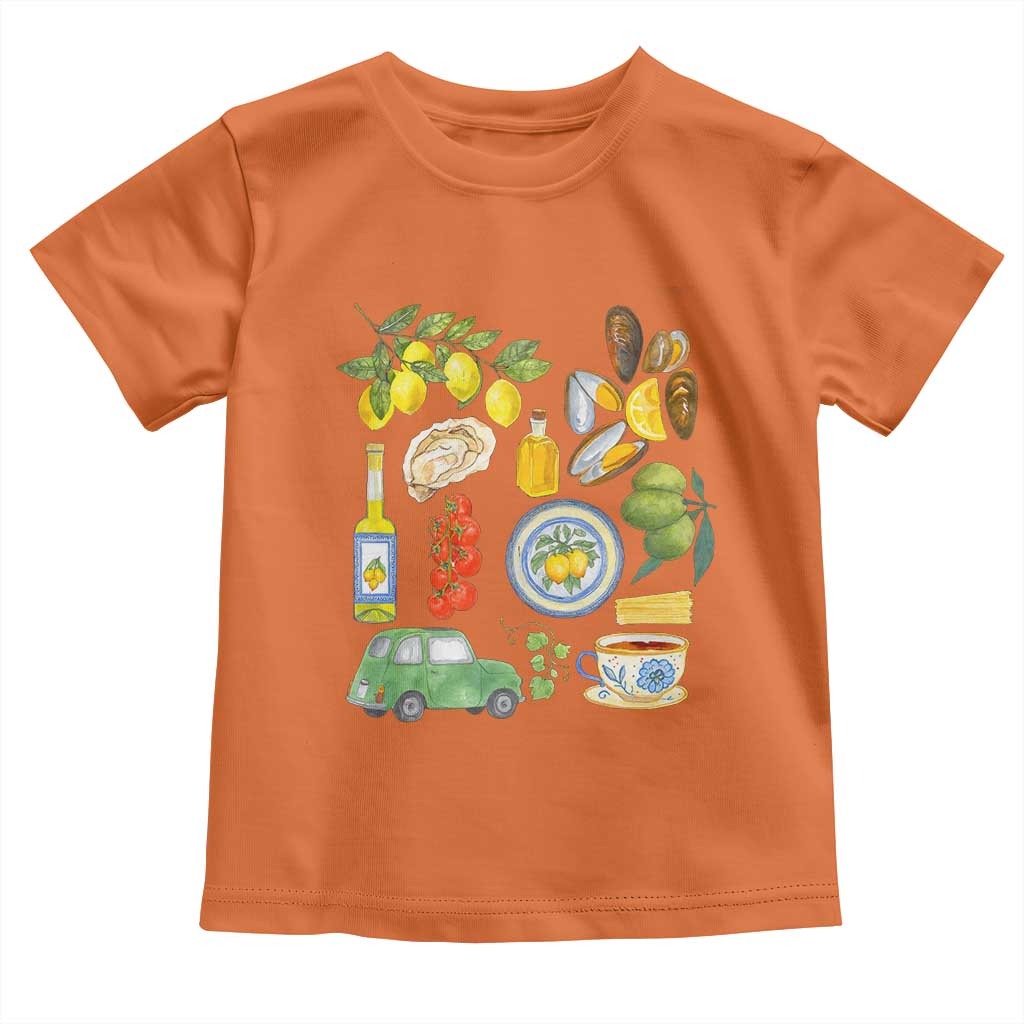 Italian Summer Scrapbook Toddler T Shirt Limoncello Seafood Coastal Italy La Dolce Vita TS02