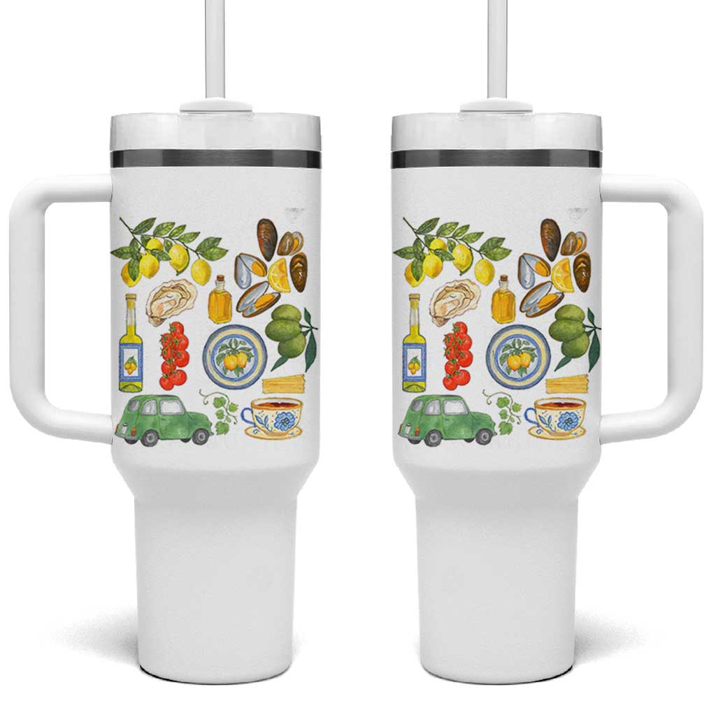 Italian Summer Scrapbook Tumbler With Handle Limoncello Seafood Coastal Italy La Dolce Vita TS02