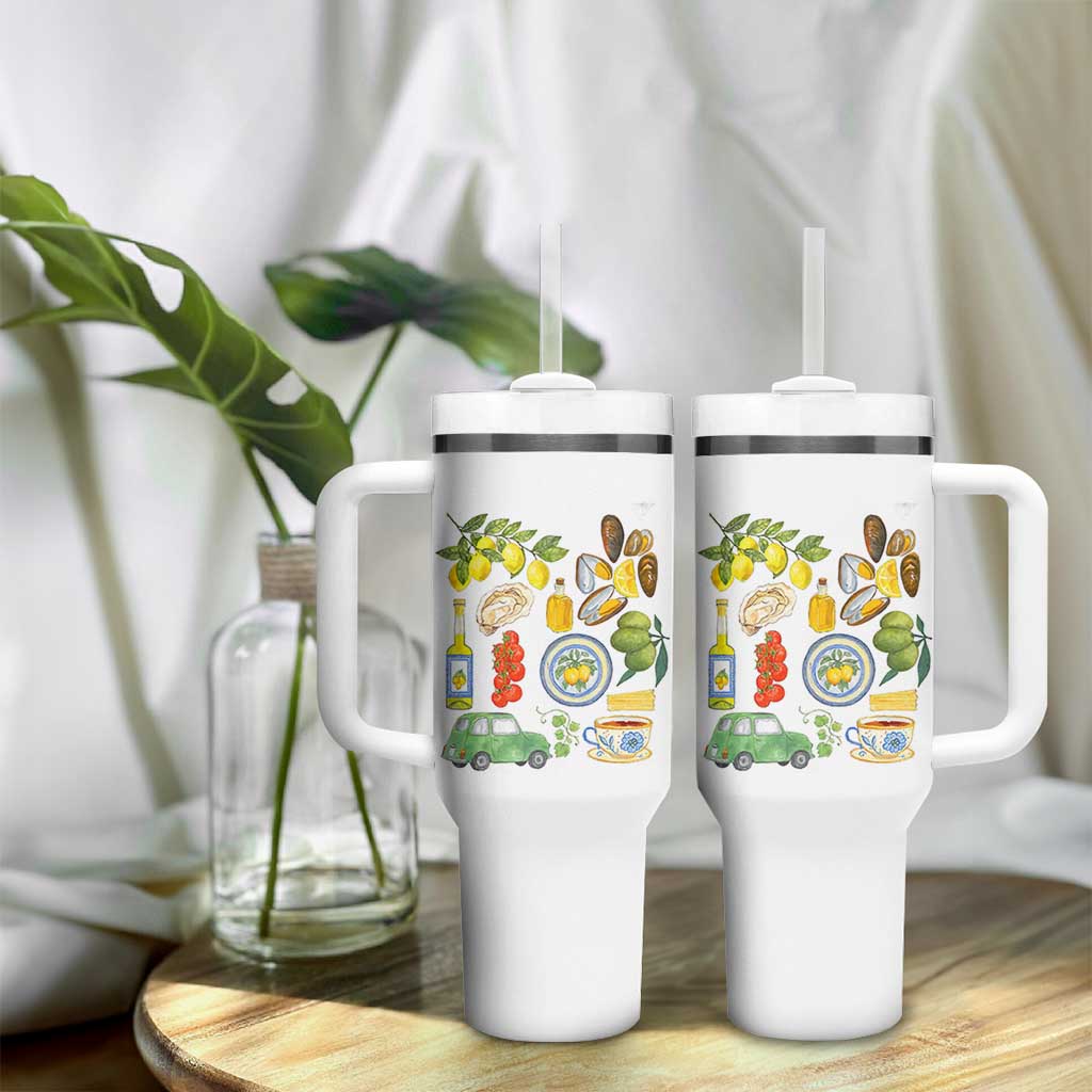 Italian Summer Scrapbook Tumbler With Handle Limoncello Seafood Coastal Italy La Dolce Vita TS02