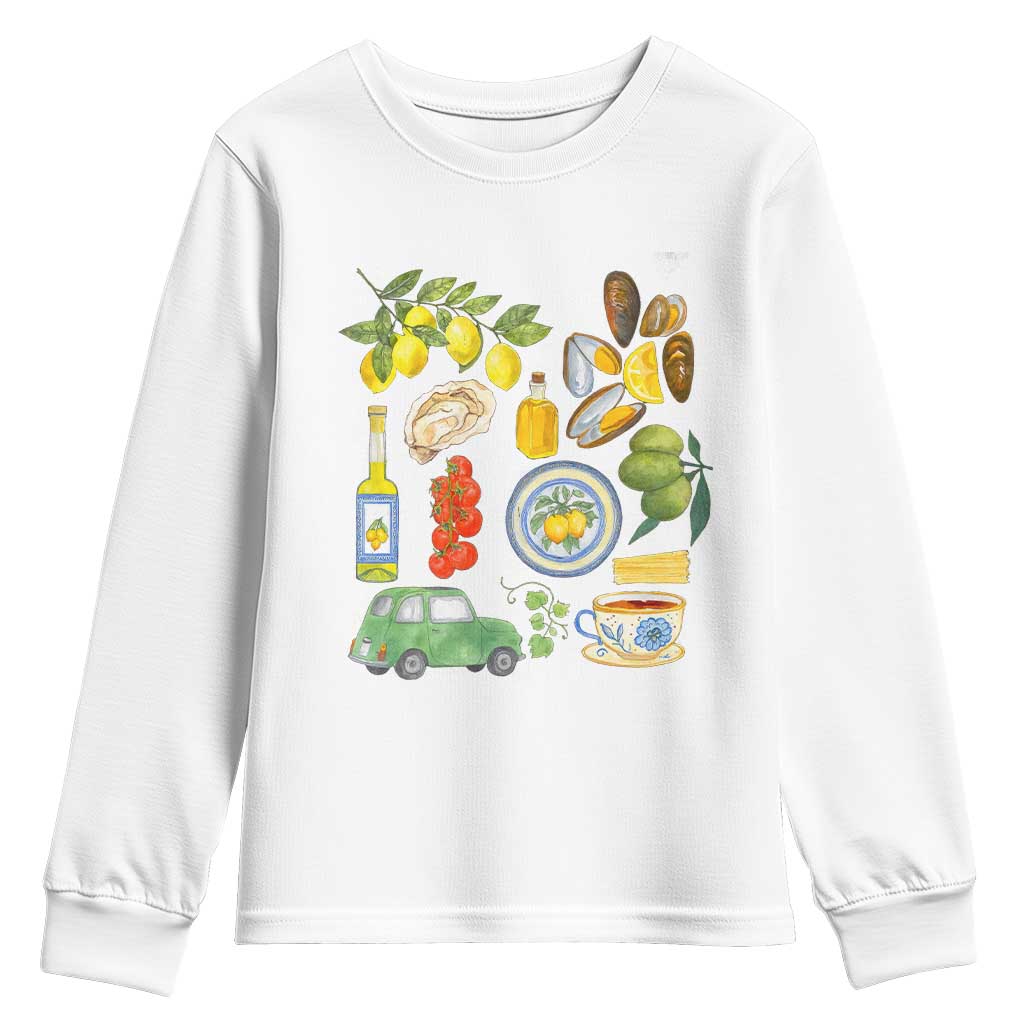Italian Summer Scrapbook Youth Sweatshirt Limoncello Seafood Coastal Italy La Dolce Vita TS02