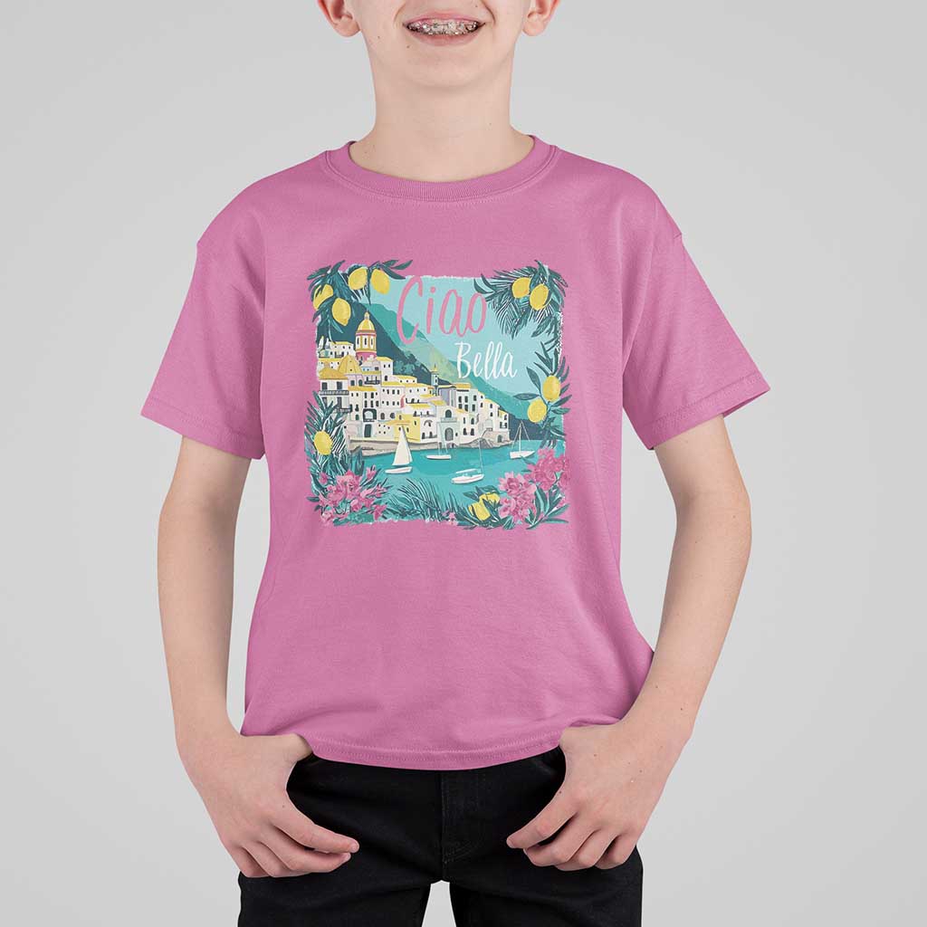Ciao Bella Italy Amalfi Coast T Shirt For Kid Lemons and Florals Nostalgic Village - Wonder Print Shop