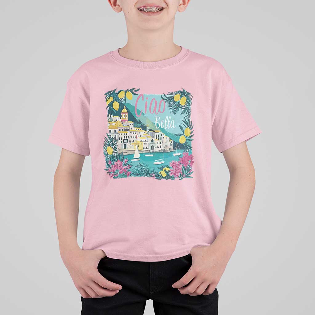 Ciao Bella Italy Amalfi Coast T Shirt For Kid Lemons and Florals Nostalgic Village - Wonder Print Shop