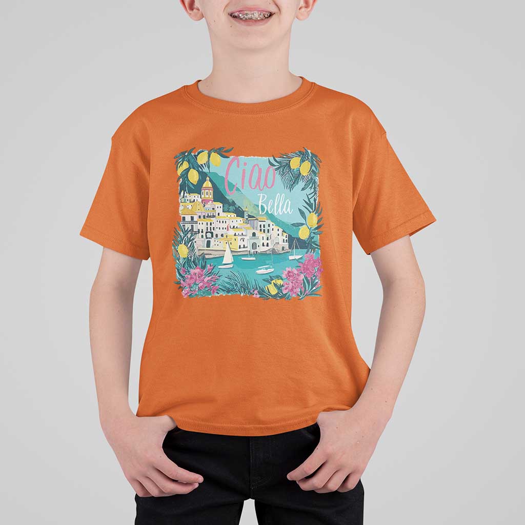 Ciao Bella Italy Amalfi Coast T Shirt For Kid Lemons and Florals Nostalgic Village - Wonder Print Shop
