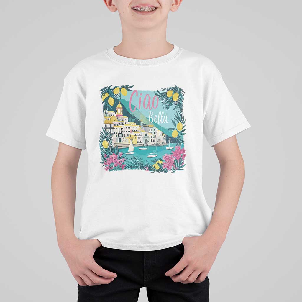 Ciao Bella Italy Amalfi Coast T Shirt For Kid Lemons and Florals Nostalgic Village - Wonder Print Shop