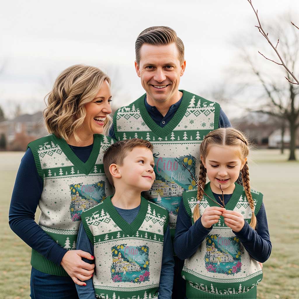 Ciao Bella Italy Amalfi Coast V-Neck Knit Sweater Vest Lemons and Florals Nostalgic Village - Wonder Print Shop