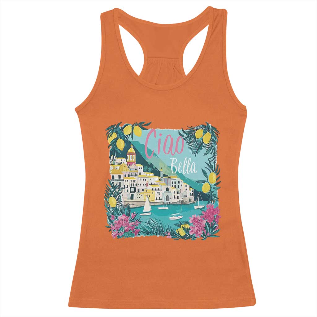 Ciao Bella Italy Amalfi Coast Racerback Tank Top Lemons and Florals Nostalgic Village - Wonder Print Shop