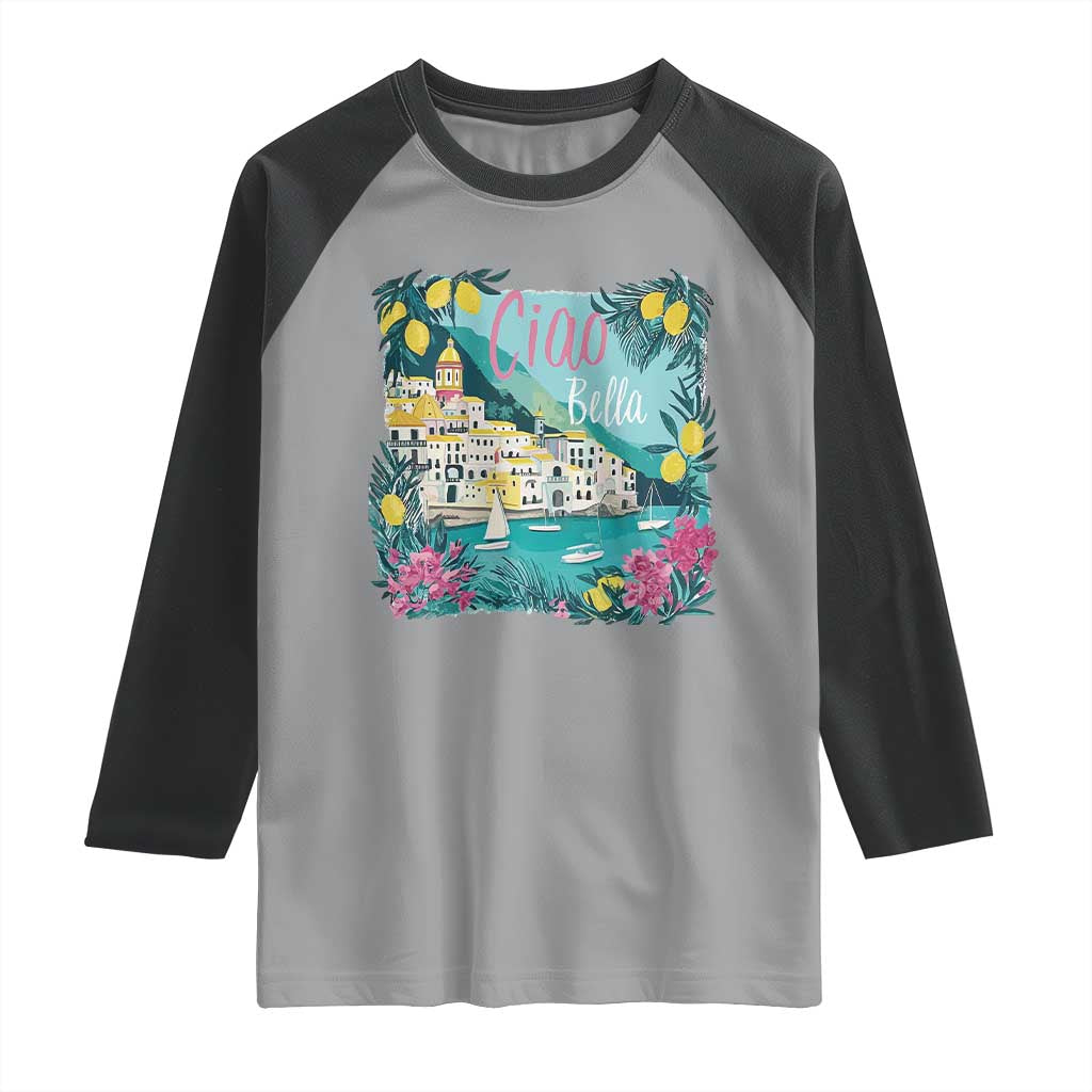 Ciao Bella Italy Amalfi Coast Raglan Shirt Lemons and Florals Nostalgic Village - Wonder Print Shop