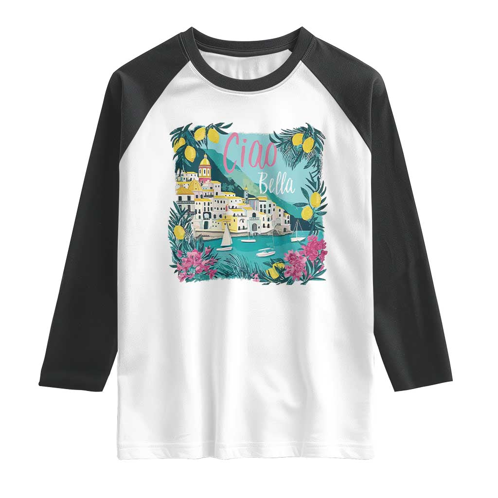 Ciao Bella Italy Amalfi Coast Raglan Shirt Lemons and Florals Nostalgic Village - Wonder Print Shop
