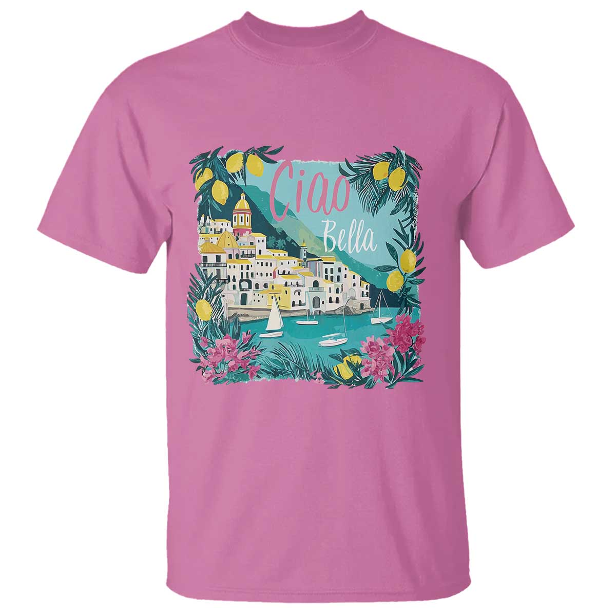 Ciao Bella Italy Amalfi Coast T Shirt Lemons and Florals Nostalgic Village - Wonder Print Shop