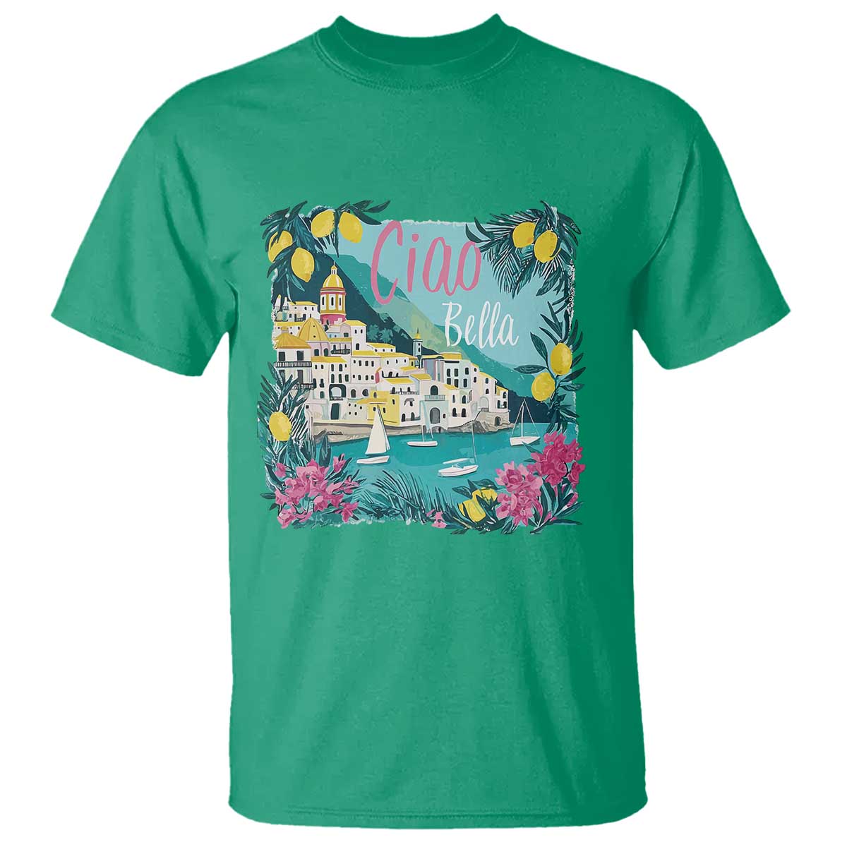 Ciao Bella Italy Amalfi Coast T Shirt Lemons and Florals Nostalgic Village - Wonder Print Shop