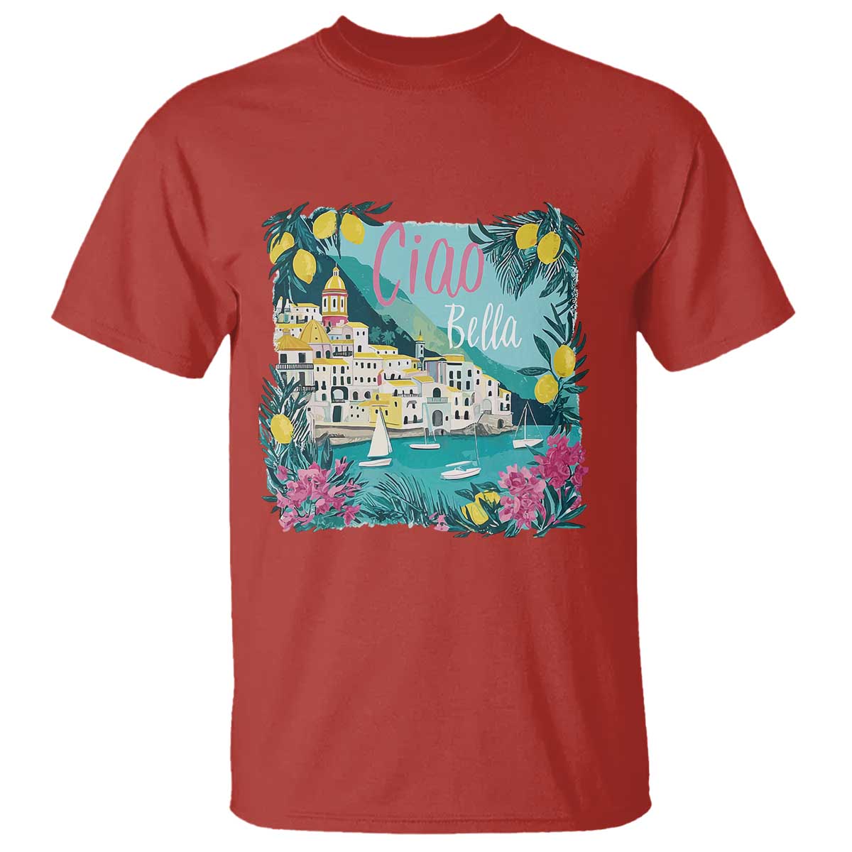 Ciao Bella Italy Amalfi Coast T Shirt Lemons and Florals Nostalgic Village - Wonder Print Shop