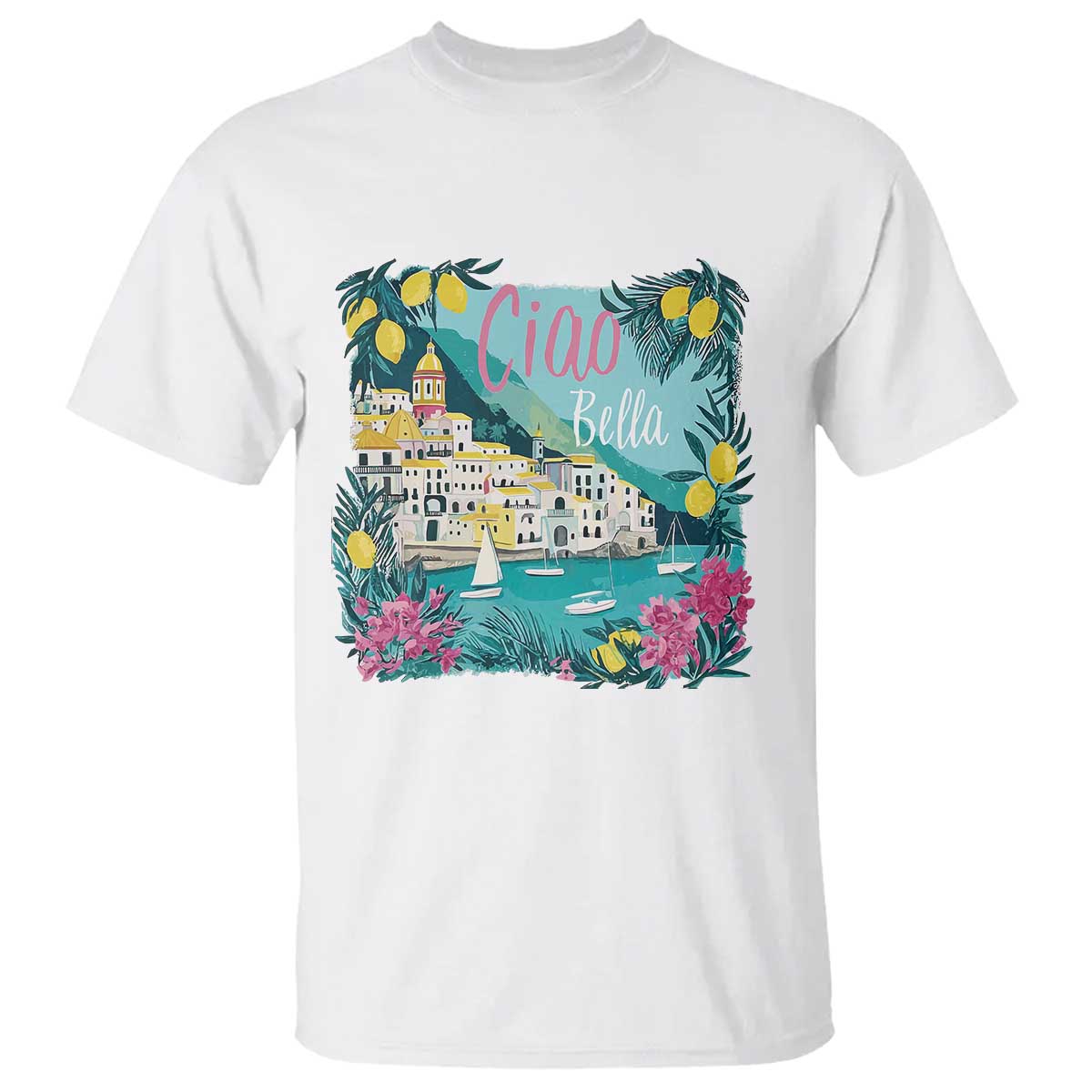Ciao Bella Italy Amalfi Coast T Shirt Lemons and Florals Nostalgic Village - Wonder Print Shop