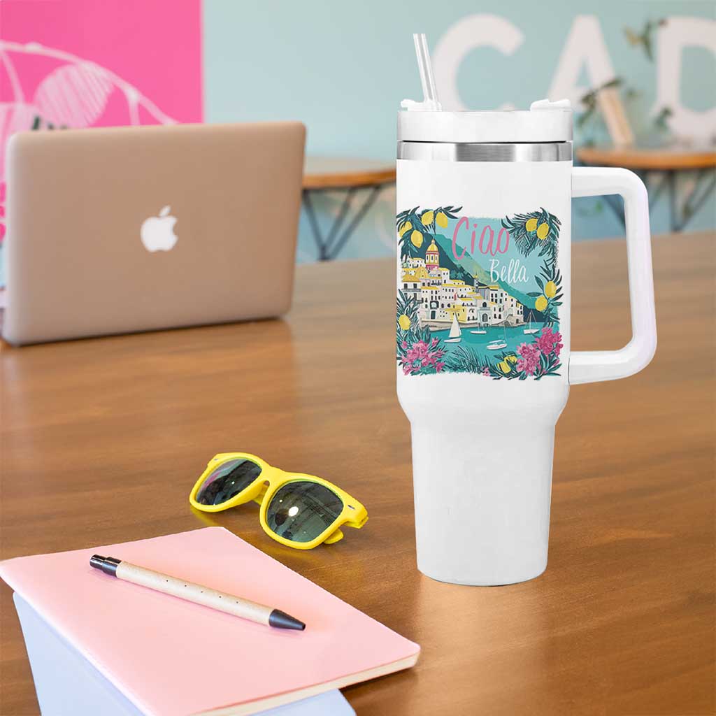 Ciao Bella Italy Amalfi Coast Tumbler With Handle Lemons and Florals Nostalgic Village - Wonder Print Shop