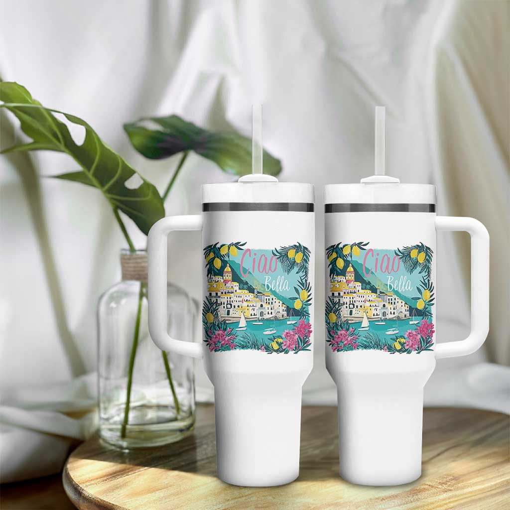 Ciao Bella Italy Amalfi Coast Tumbler With Handle Lemons and Florals Nostalgic Village - Wonder Print Shop