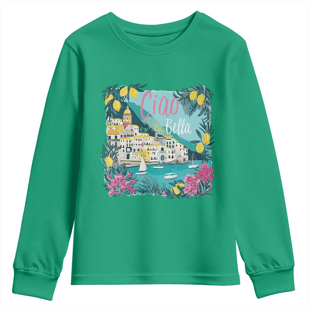 Ciao Bella Italy Amalfi Coast Youth Sweatshirt Lemons and Florals Nostalgic Village - Wonder Print Shop