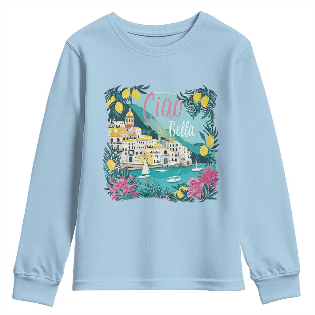 Ciao Bella Italy Amalfi Coast Youth Sweatshirt Lemons and Florals Nostalgic Village - Wonder Print Shop