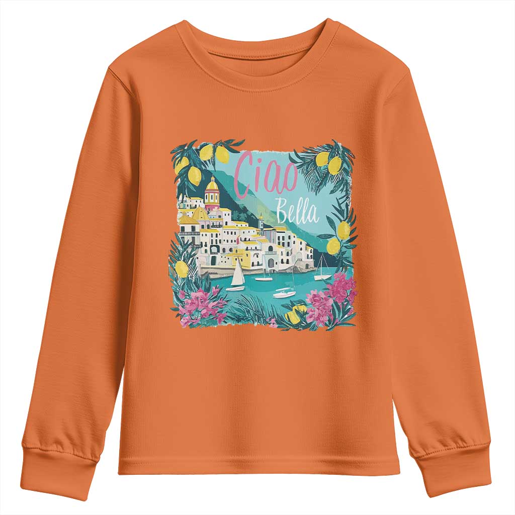 Ciao Bella Italy Amalfi Coast Youth Sweatshirt Lemons and Florals Nostalgic Village - Wonder Print Shop